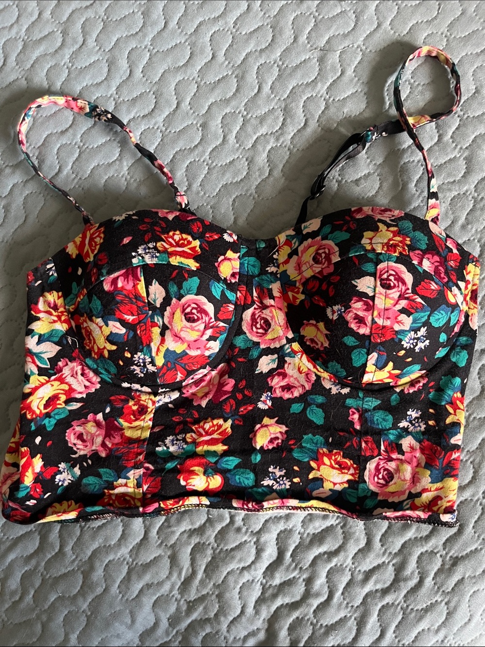 Charlotte Russe Black Floral Bustier Crop Top
